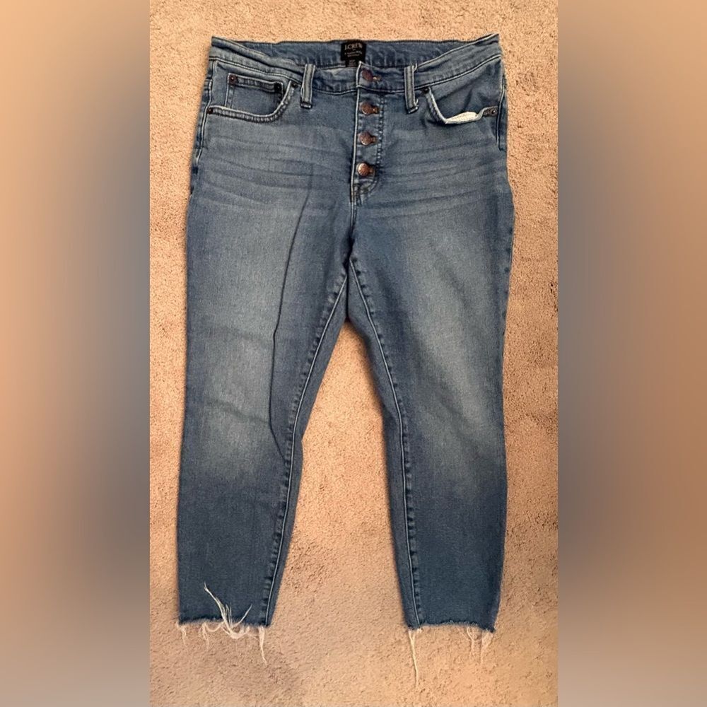 J Crew Women 's High Rise Button Fly Raw Hem Jeans Size 30 P GUE